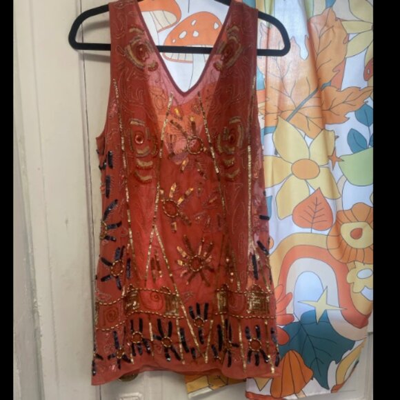 “Coral Love” Embellished Beaded Sequin Mini Dress • - Picture 3 of 3